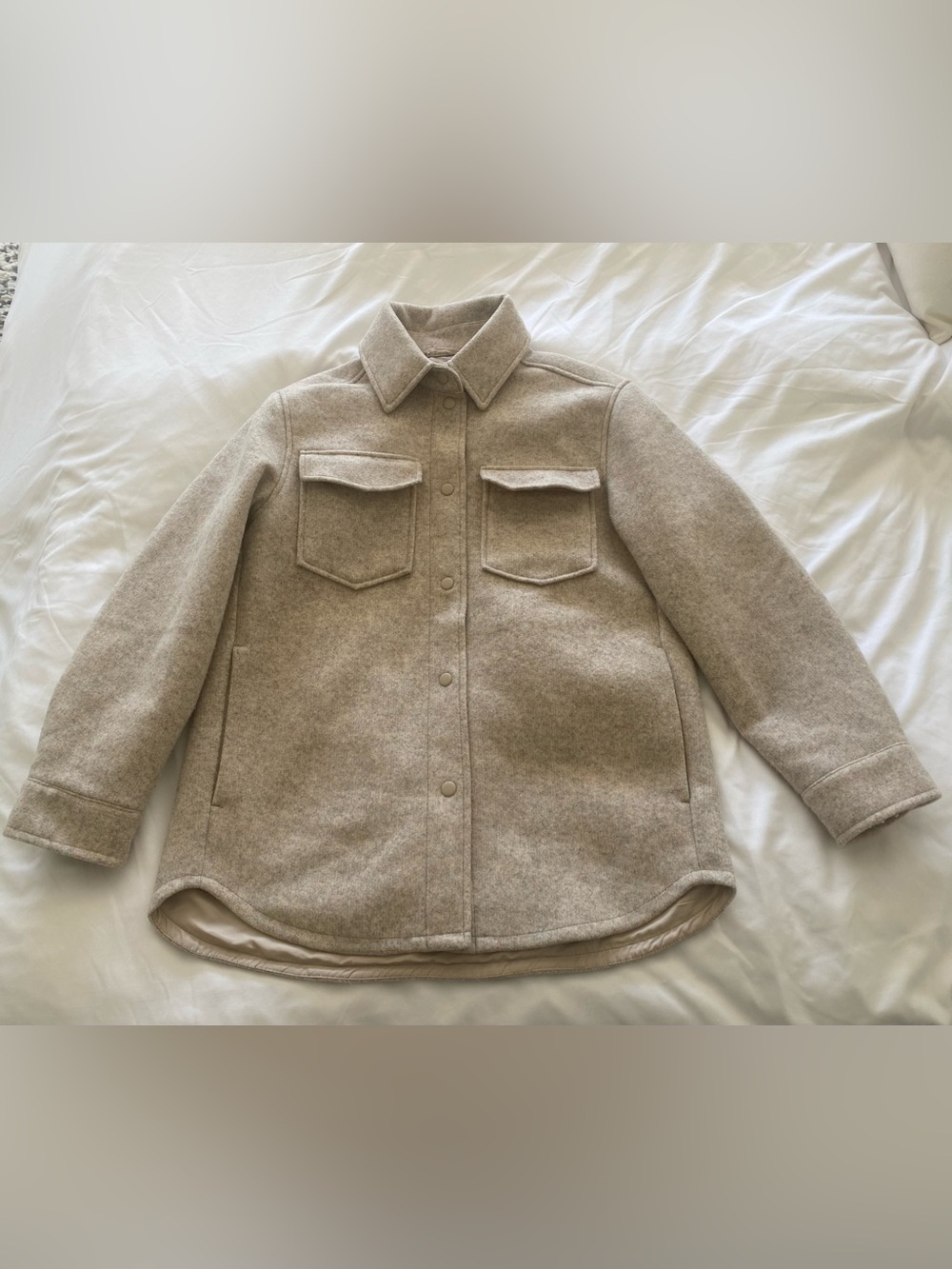 H&M Beige Wool-Blend Shacket with Chest Pockets